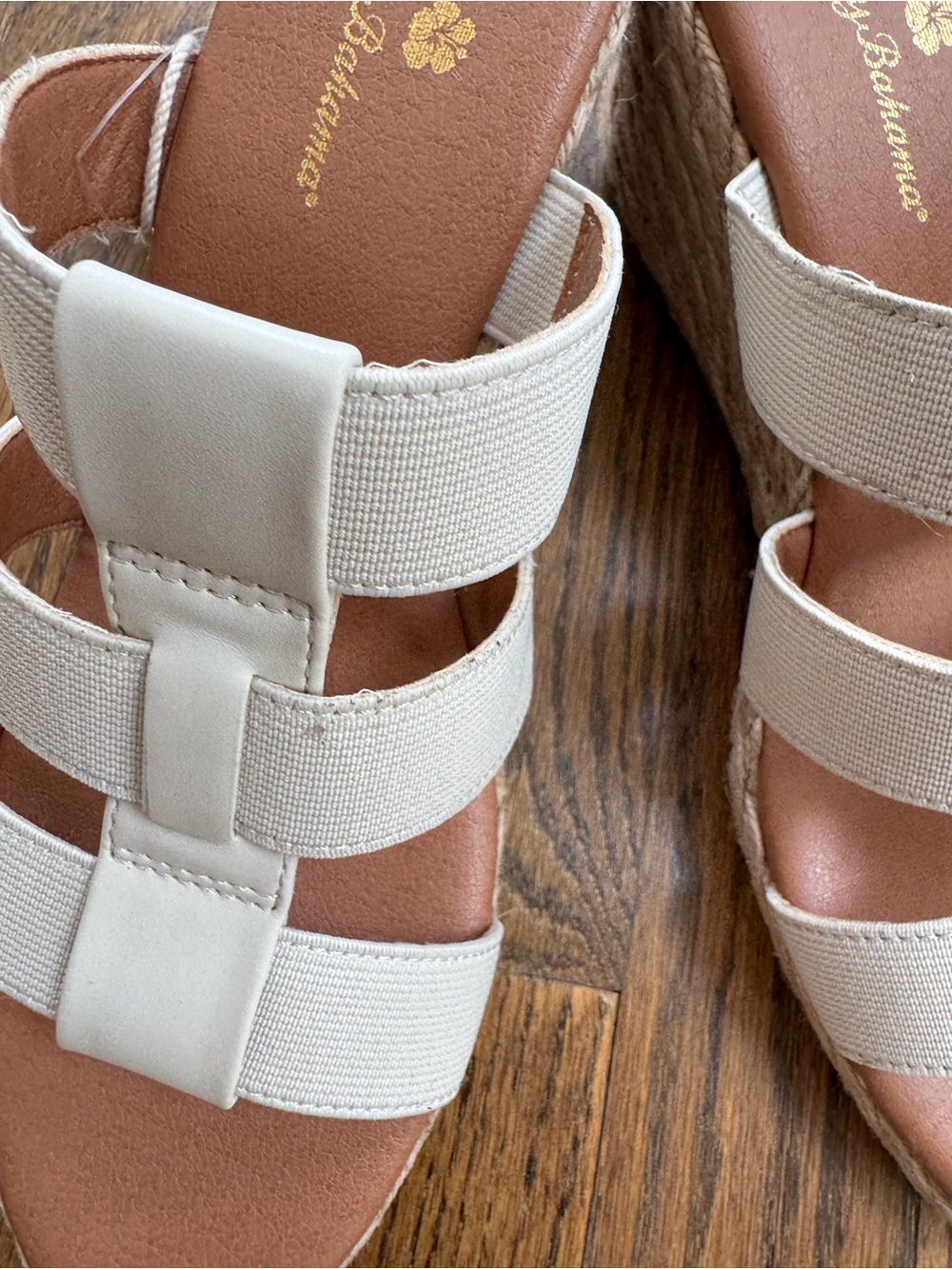 Tommy Bahama White/Beige Espadrille Wedge Slide Sandals with Triple Straps - Picture 5 of 8